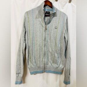 Marc Ecko Mens Cut & Sew 100% Cotton Ribbed Cuff Full Zip Gray Sweater Sz M EUC